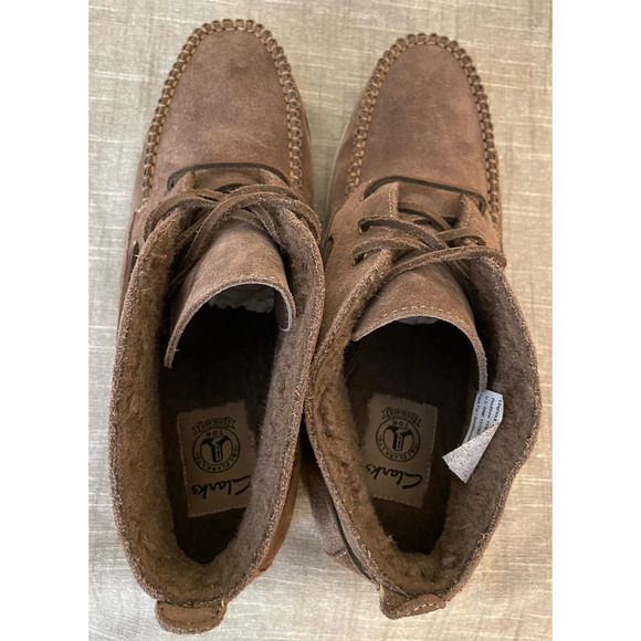 Nwt CLARK Dakin Deck Mens 10.5 Mushroom Beige Wool Lined Leather Boots main image 13